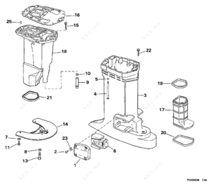 Bracket drawing of a 1997 25 hp johnson