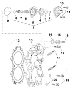 Diagram of thermostat case gasket- case to cylinder head valve