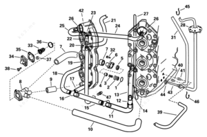 Hose routing for outboard motor with in-line oil resavoir