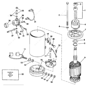 Johnson electric starter 2009805 08336 parts breakdown diagram