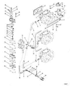 Parts diagram mercury old style control lever arm box