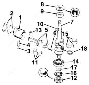 Piston assembly rod to crankshaft small boat engine