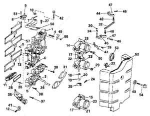 Www.a cut away look inside outer exhaust of evinrude e tec 250 outboa